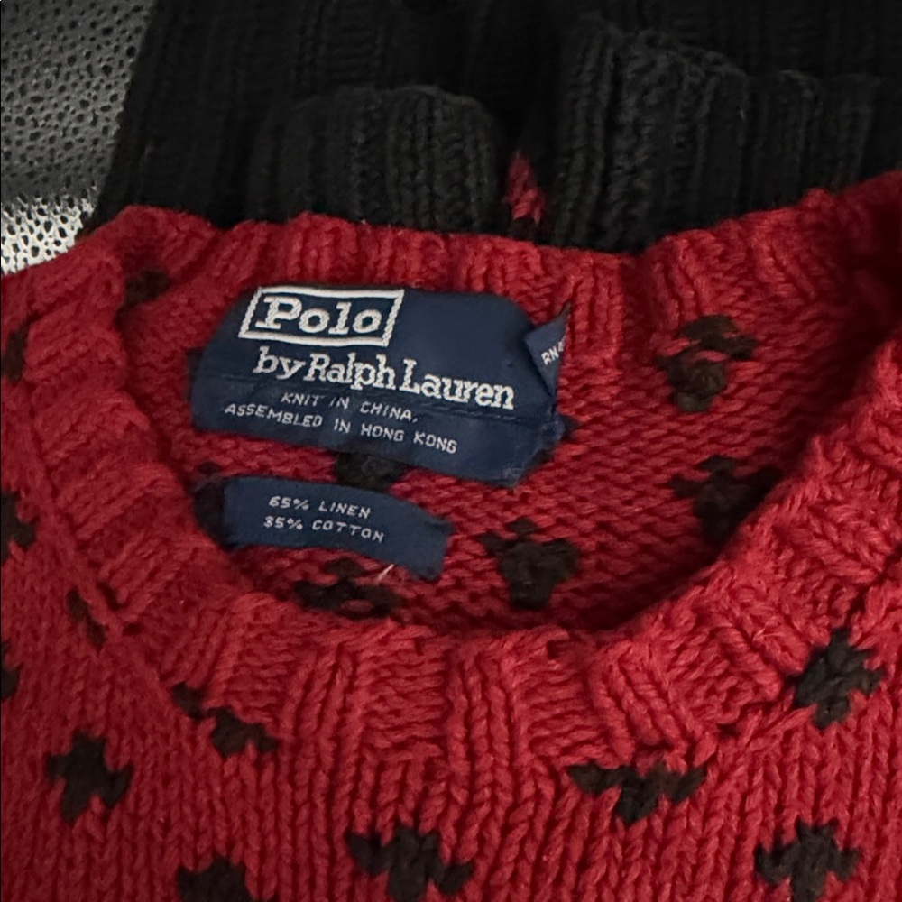 Ralph Lauren Red Crewneck Sweater with Skiing Bear Design - Picture 7 of 11